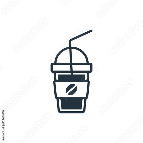 Iced coffee in plastic cup isolated icon on white background, 400 coffee set, logo and sign © salim138