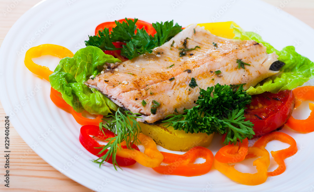 Roasted trout fillet with vegetables