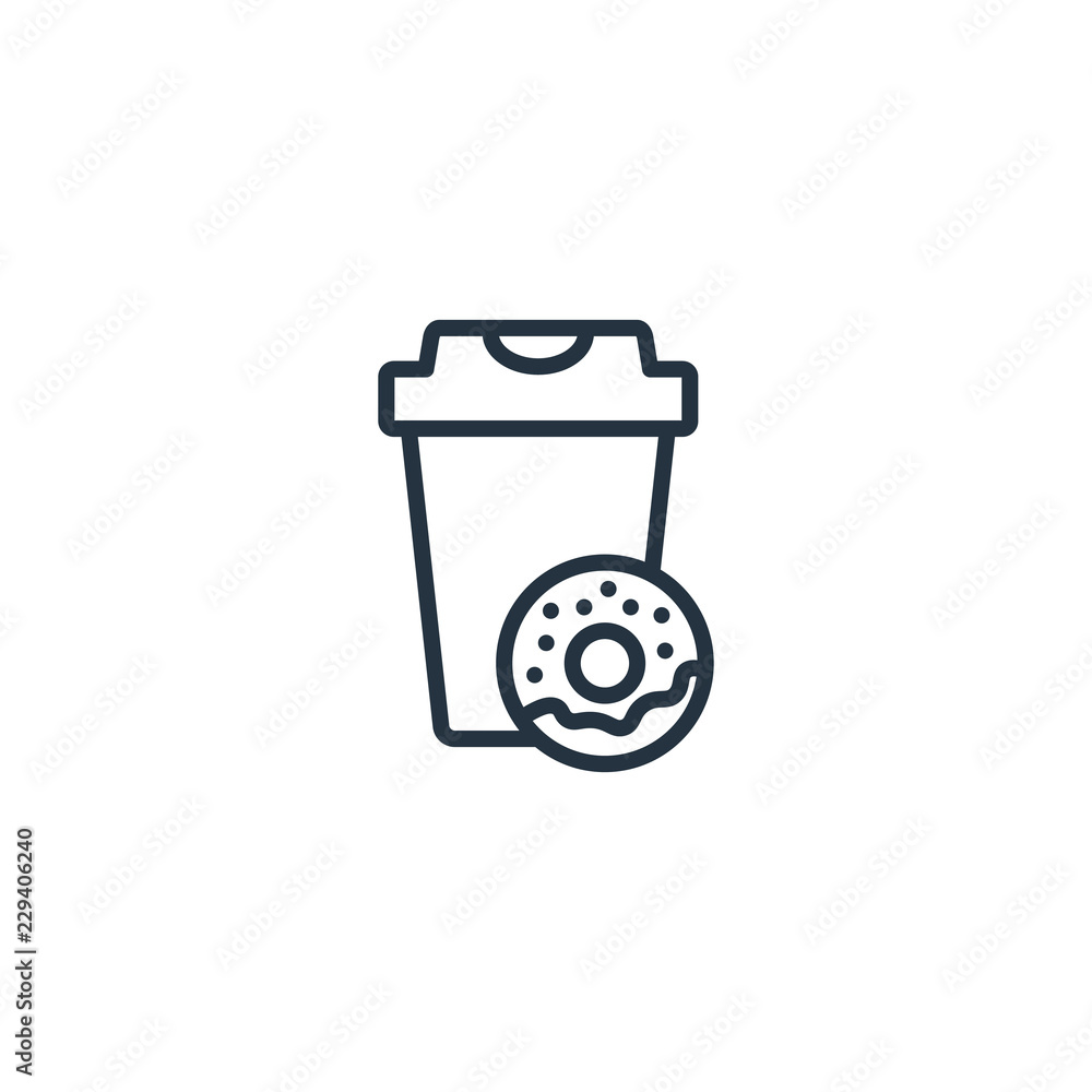 Paper cup with donut isolated flat icon on white background, 400 coffee set, logo and sign Paper cup with donut isolated flat icon on white background, 400 coffee set, logo and sign