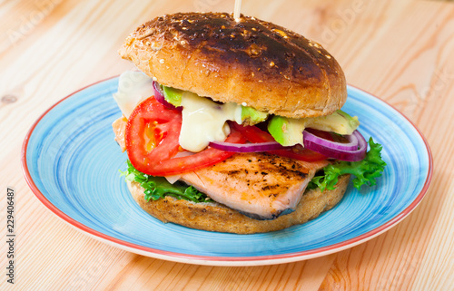 Burger with trout fillet