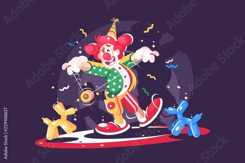 Circus show with cute clown and balloon animals