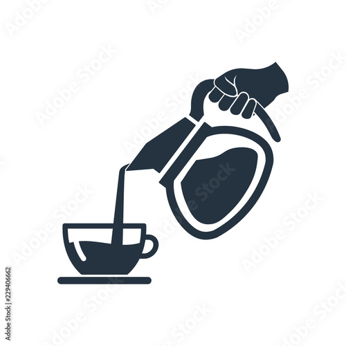 Kettle in hand isolated icon on white background, 400 coffee set, logo and sign