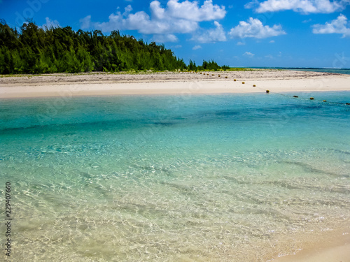 The spectacular and idyllic white beach of Deer Island near Bellemare, located on the east coast of Mauritius, one of the main attractions.