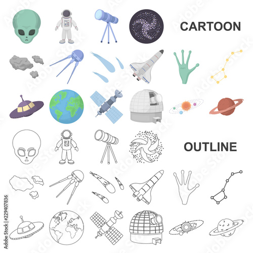 Space technology cartoon icons in set collection for design.Spacecraft and equipment vector symbol stock web illustration.