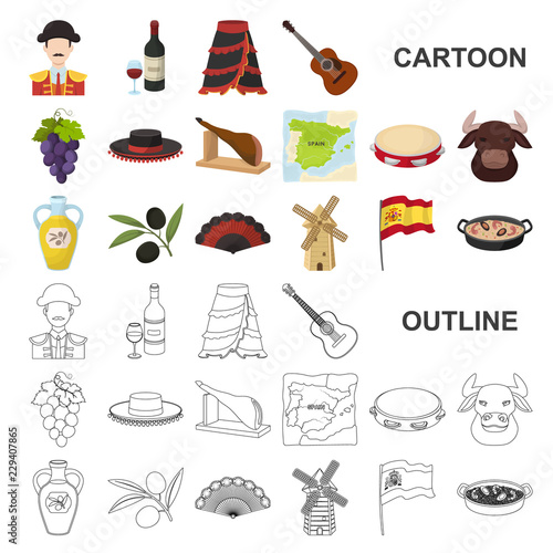 Spain country cartoon icons in set collection for design.Travel and attractions vector symbol stock web illustration.