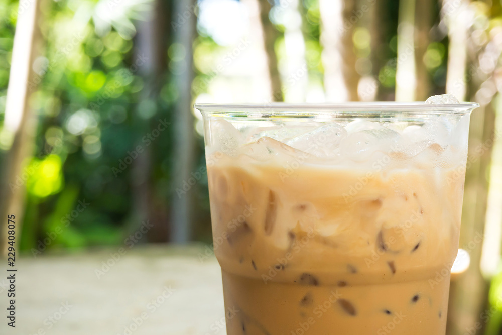 Closeup top of Ice coffee in plastic cup. Take away package and easy to freshness. Closeup top of Ice coffee in plastic cup. Take away package and easy to freshness.