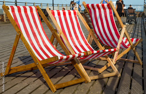 Deckchairs on Skegness Pier, England UK