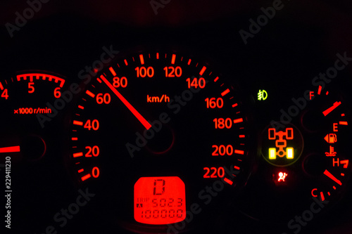 on the speedometer of the car a hundred thousand kilometers