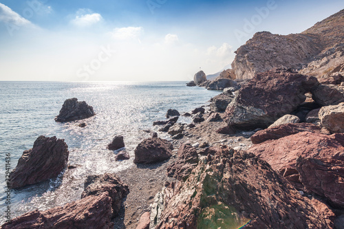 Stone rocky coast of the Mediterranean Sea, Kos island, Greece, beautiful landscape © olezzo
