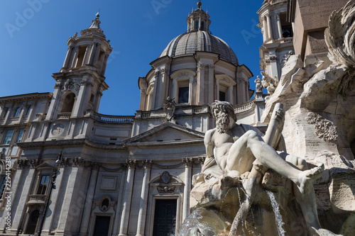 Detail of the Fontana dei Quattro Fiumi (Fountain of the Four Rivers) at the Piazza Navona in Rome, Italy. 