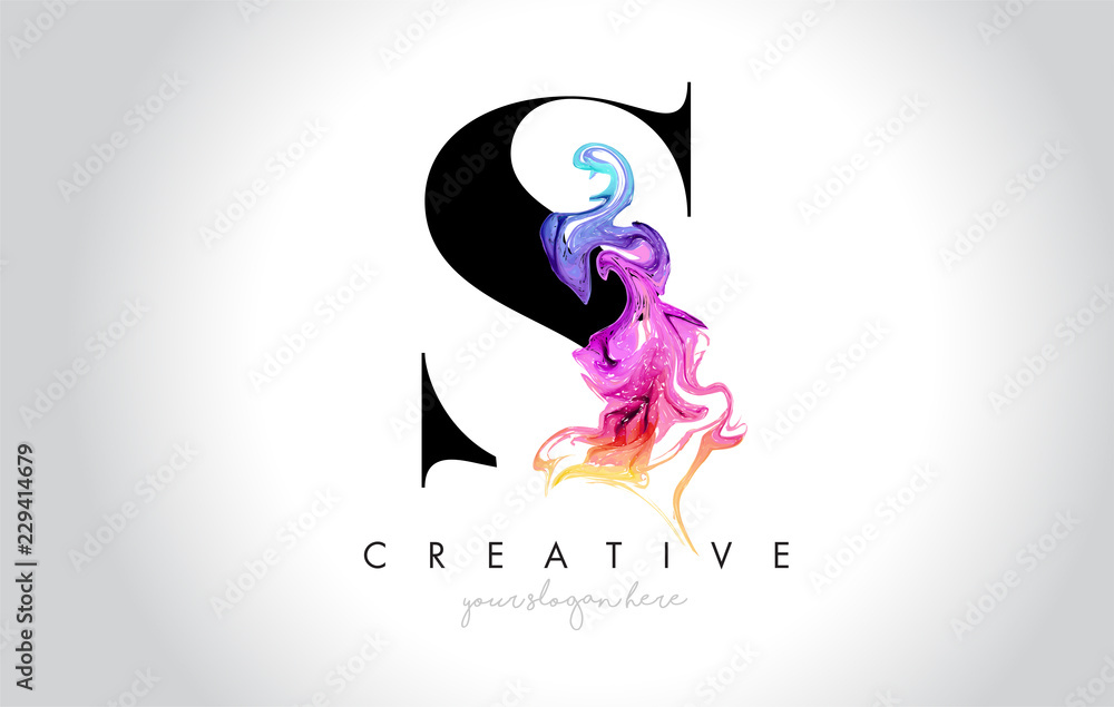 S Vibrant Creative Leter Logo Design with Colorful Smoke Ink Flowing Vector.