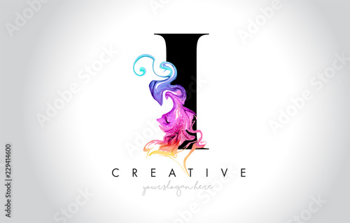 I Vibrant Creative Leter Logo Design with Colorful Smoke Ink Flowing Vector.
