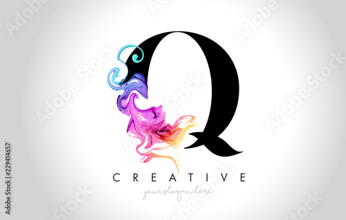 Q Vibrant Creative Leter Logo Design with Colorful Smoke Ink Flowing Vector.