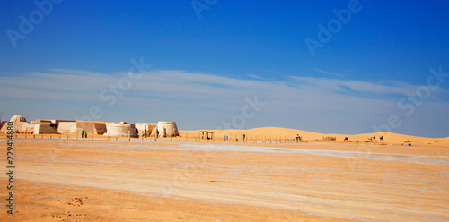 Decorations of movie Star Wars Episode First in Sahara desert, Tunisia