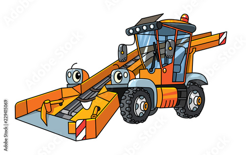 Funny snowthrower car with eyes. Municipal cars