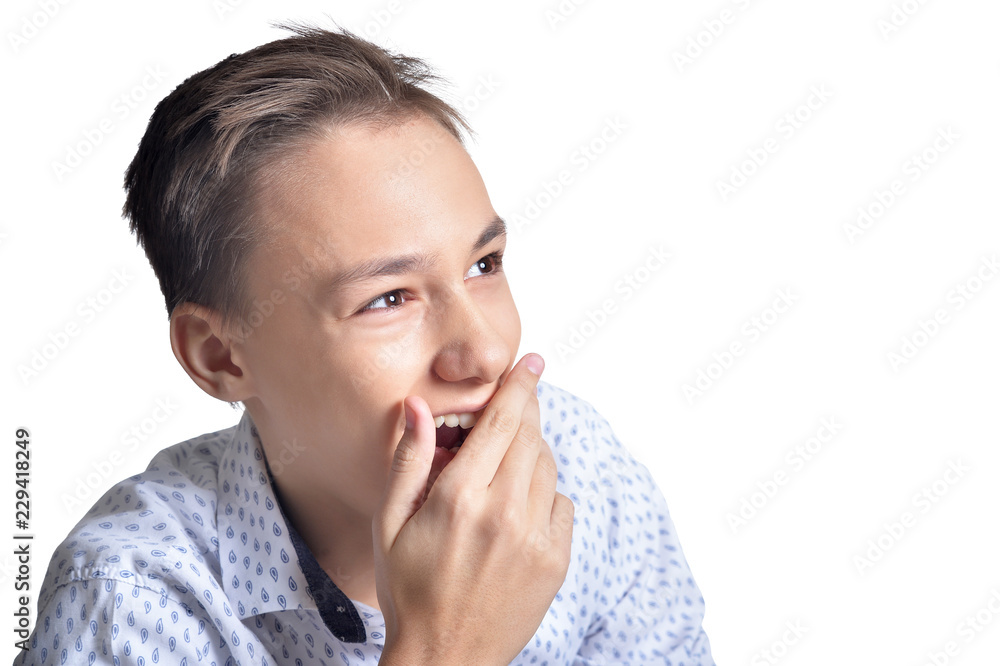 Studio portrait of teenage boy on white background Studio portrait of teenage boy on white background