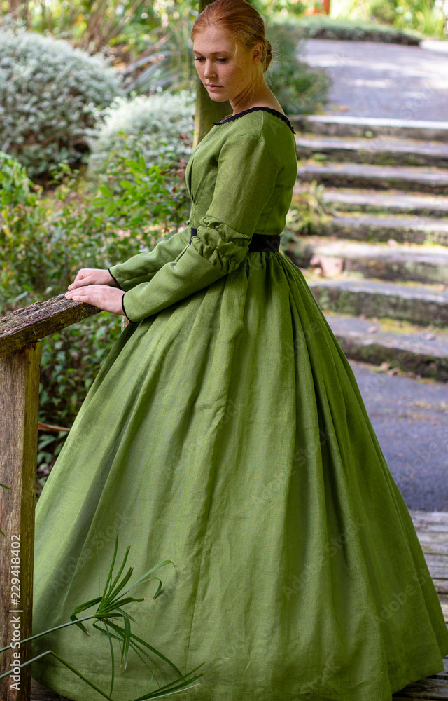 Victorian woman in green dress