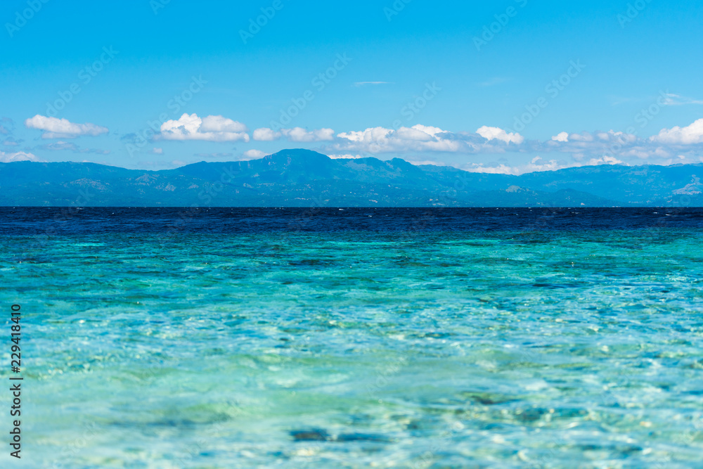 View of the seascape, Moalboal, Cebu, Philippines. Copy space for text.