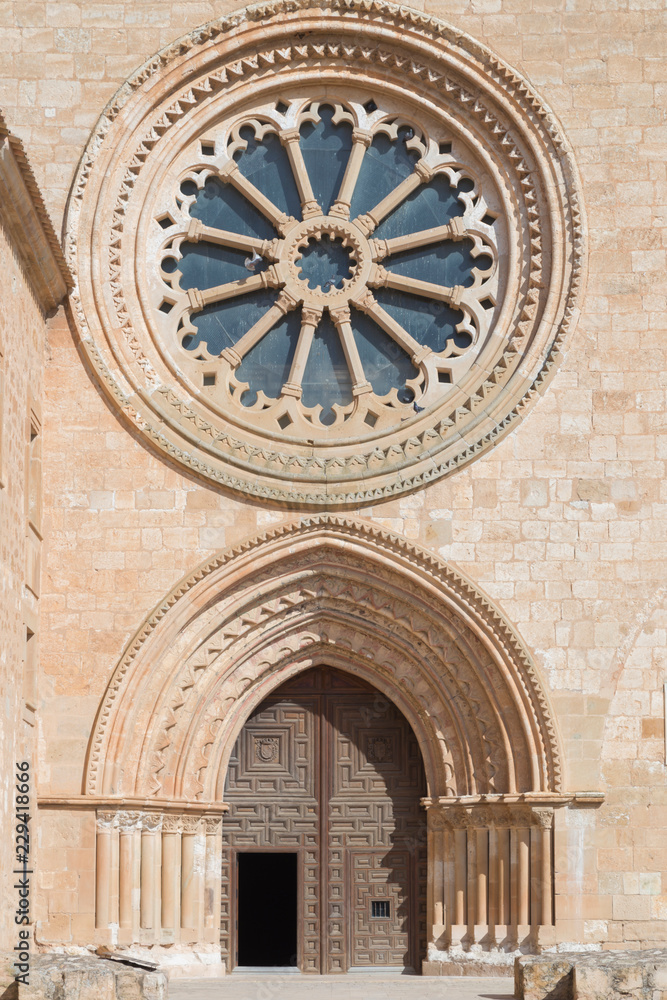 facade of access to the monastery of Santa María de Huerta, Soria, Spain