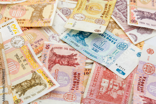 Tableau sur toile background of many moldavian currency leu bills