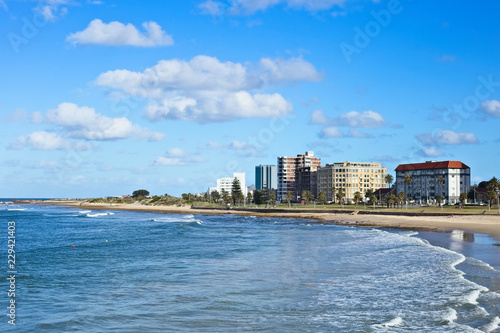 A landscape image of Hobie Beach in Port Elizabeth, South Africa. 