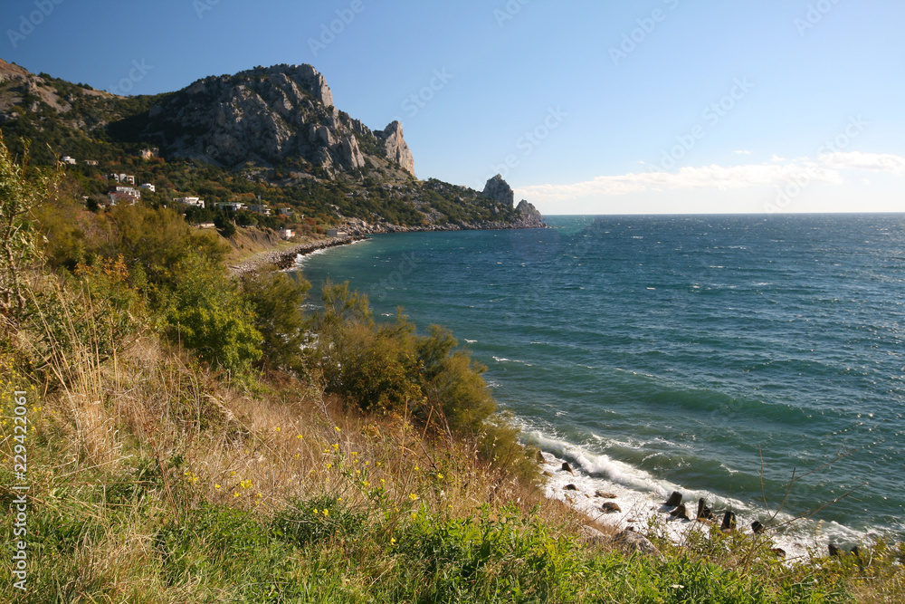 View of the Black sea and mount Koshka, Crimea.