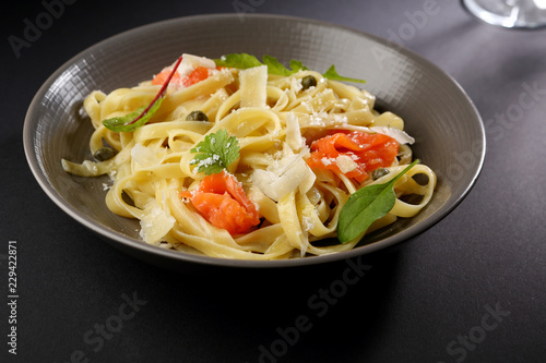 Traditional pasta with salmon