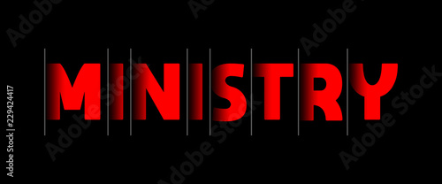Ministry - red text written on black background