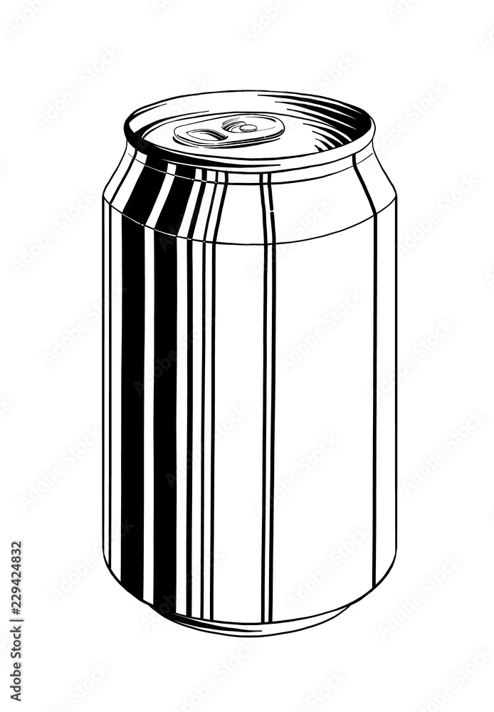 Hand drawn sketch of aluminum can in black isolated on white background. Detailed vintage style drawing, for posters, decoration and print.. Vector illustration Hand drawn sketch of aluminum can in black isolated on white background. Detailed vintage style drawing, for posters, decoration and print.. Vector illustration