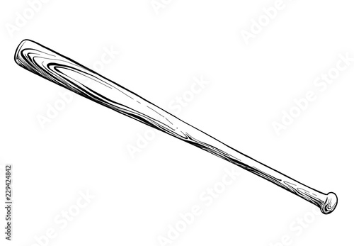 Hand drawn sketch of baseball bat in black isolated on white background. Detailed vintage style drawing, for posters, decoration and print.. Vector illustration
