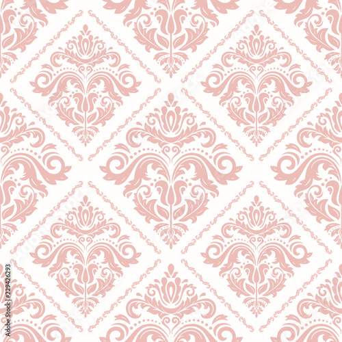 Classic seamless vector pattern. Damask orient ornament. Classic vintage pink background. Orient ornament for fabric, wallpaper and packaging