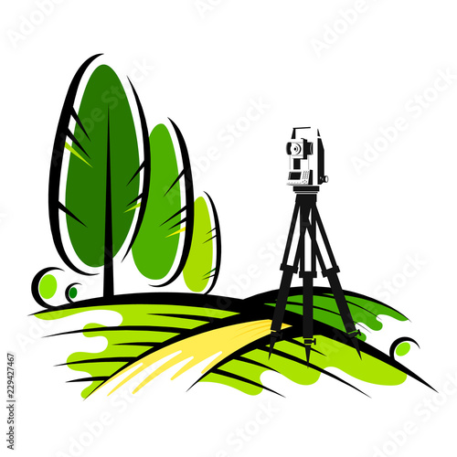 Geodetic instrument in a field with trees