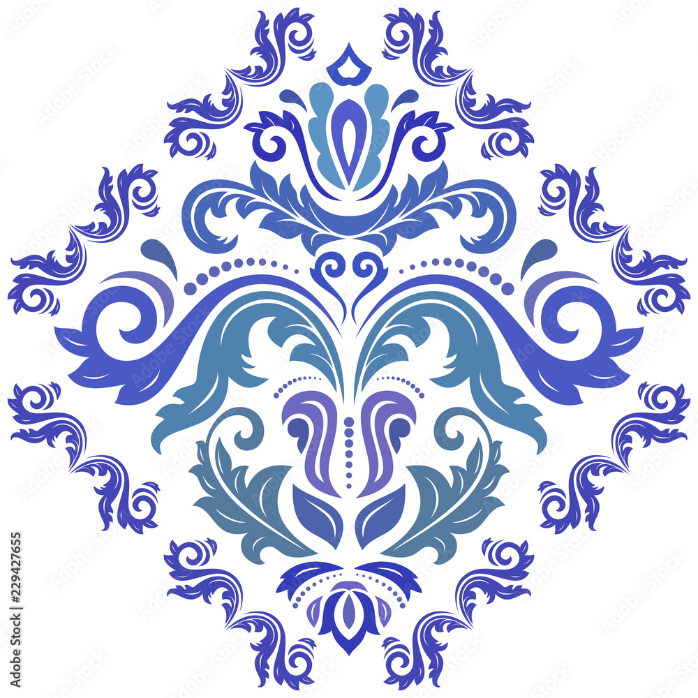 Elegant vintage vector ornament in classic style. Abstract traditional blue pattern with oriental elements. Classic vintage pattern