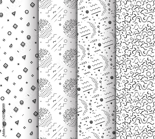 Memphis seamless patterns, available in swatches panel