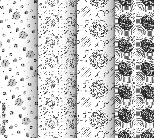 Memphis seamless patterns, available in swatches panel