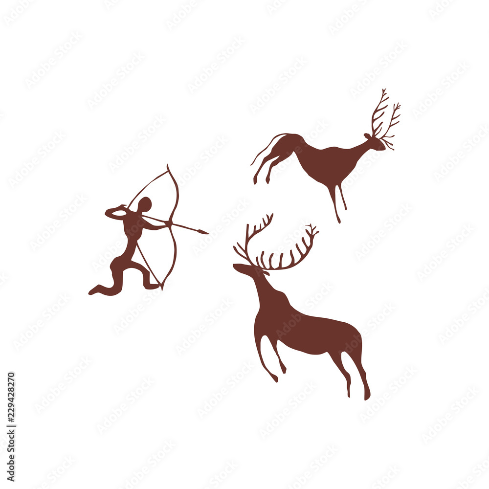 Ancient rock paintings show primitive people hunting on animals vector  illustration Stock Vector | Adobe Stock