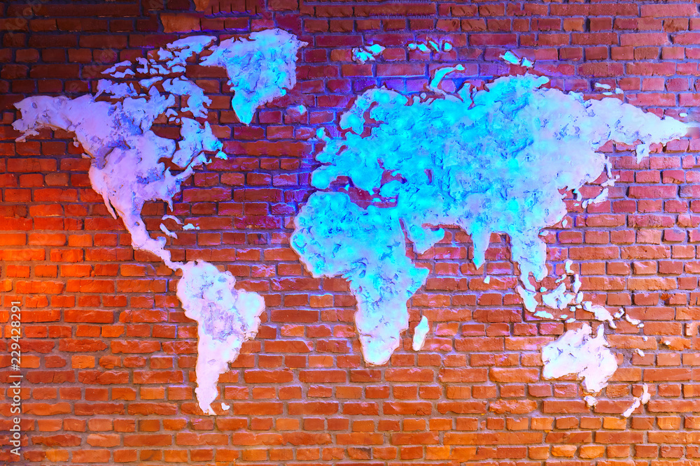 Fototapeta premium world map on brick wall