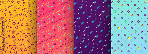 Colorful memphis seamless patterns available in swatches panel