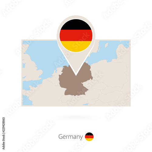 Rectangular map of Germany with pin icon of Germany