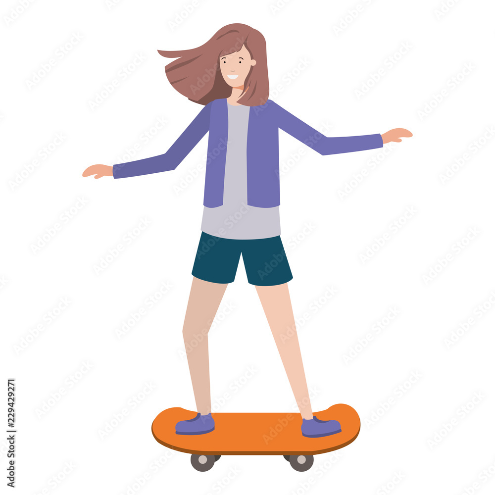 young woman with skateboard avatar character young woman with skateboard avatar character
