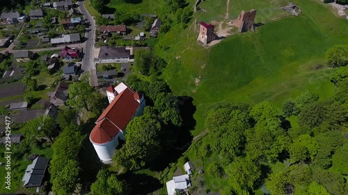 Tower Shchitovka. Ruins of Mindovg Castle. Novogrudok. Belarus. Shoot by drone photo