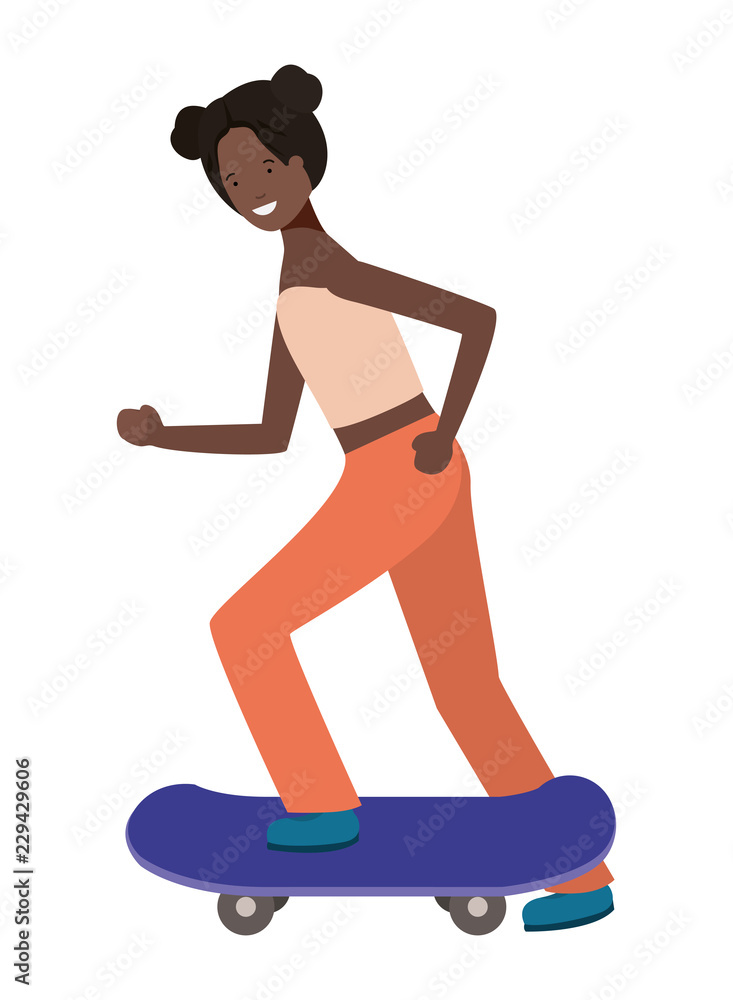 young woman with skateboard avatar character young woman with skateboard avatar character
