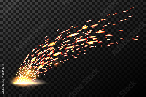 Creative vector illustration of welding metal fire sparks isolated on transparent background. Art design during iron cutting template. Abstract concept graphic weld element