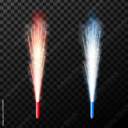 Creative vector illustration of firework fountain of sparks salute isolated on transparent background. Art design sparkling pillar of fire template. Abstract concept graphic christmas element