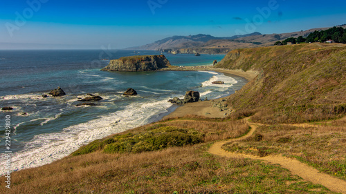 Panoramic view of the Pacific Coast from Goat Rock state park, Sonoma Coast, California, USA, on a sunny day in the autumn 