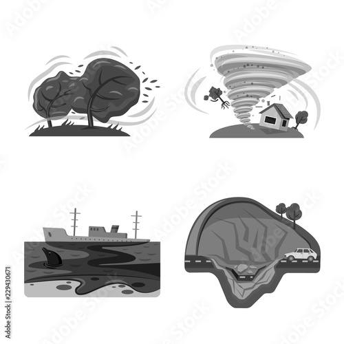 Vector design of natural and disaster symbol. Set of natural and risk stock vector illustration.