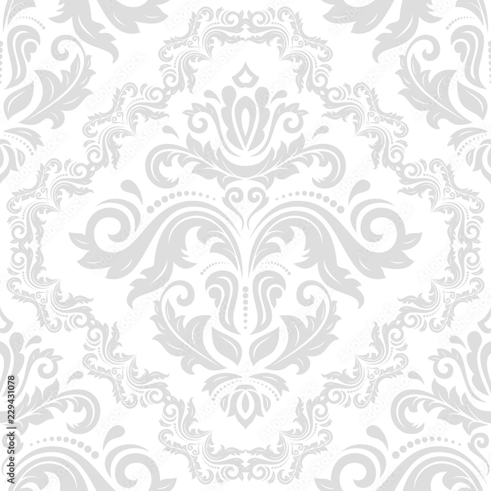 Classic seamless vector light silver pattern. Damask orient ornament. Classic vintage background. Orient ornament for fabric, wallpaper and packaging