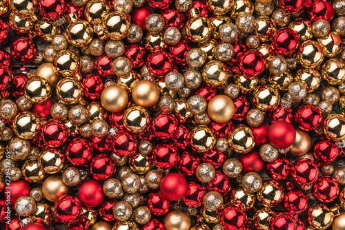 Wallpaper Mural Christmas card. Wallpaper of red and gold baubles. Top view. Torontodigital.ca