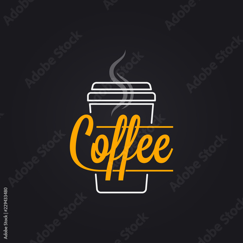 Coffee cup logo. Take away coffee to go lettering on black background