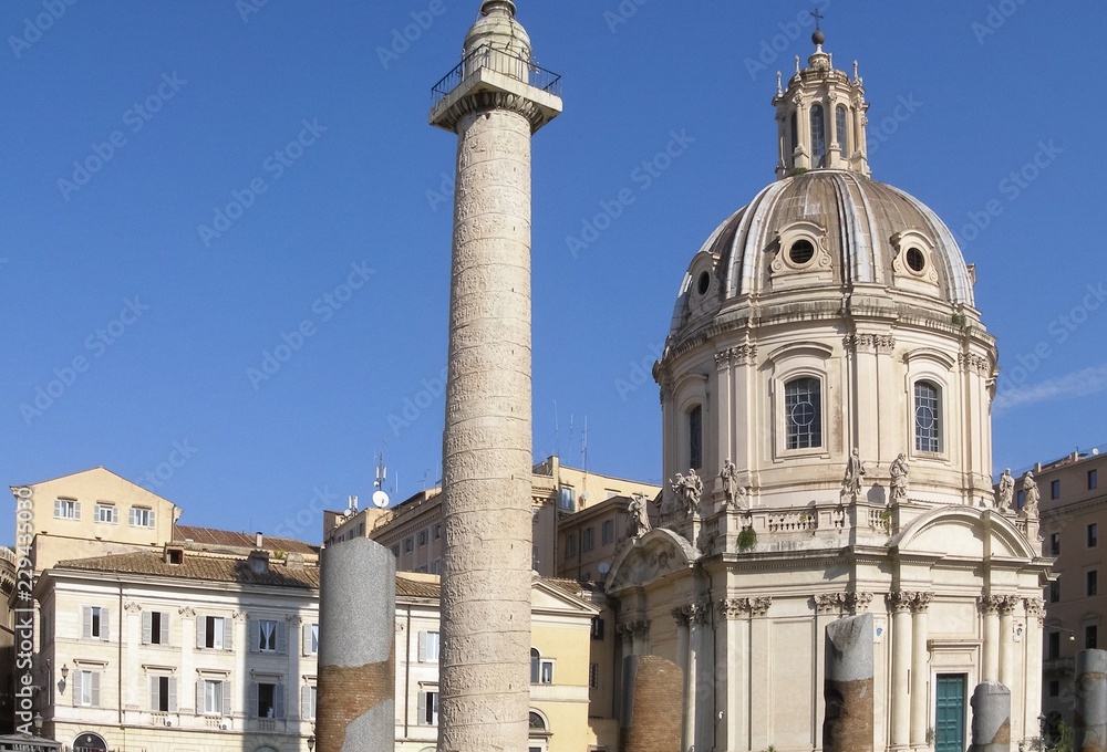 Trajan's Column and SS Nome di Maria church in Rome